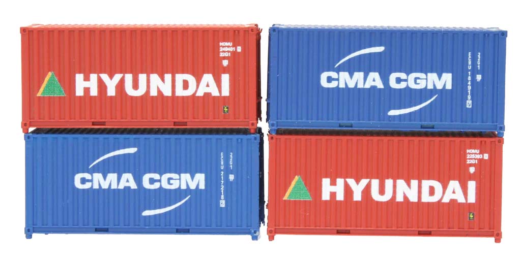 Dapol 20ft Container Set (4) Hyundai/CMA CGM Weathered DA2F-028-203