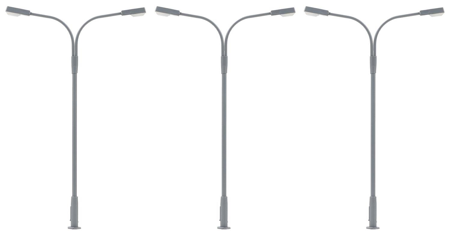 Faller LED Curved Neck Dbl Arm Street Light Cool White 94mm (3) FA180120