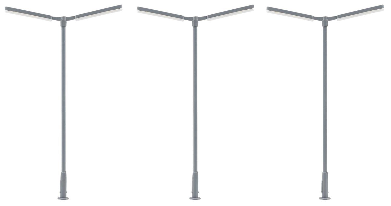 Faller LED Straight Dbl Arm Street Light Cool White 95mm (3) FA180122