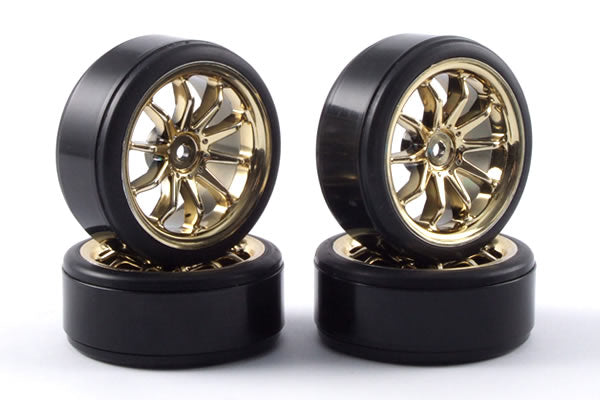 Fastrax 1/10Th Street Wheel/ Drift Tyres 10-Spoke Gold FAST0090G