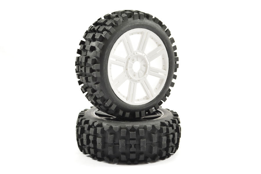 Fastrax 1/8 Rock Block Mounted On 8-Spoke White (Pr) FAST1001W
