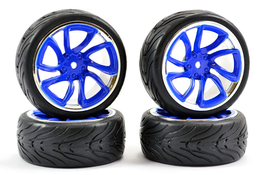 Fastrax 1/10 Street/Tread Tyre Tri-5 Blue/Chrome Wheel