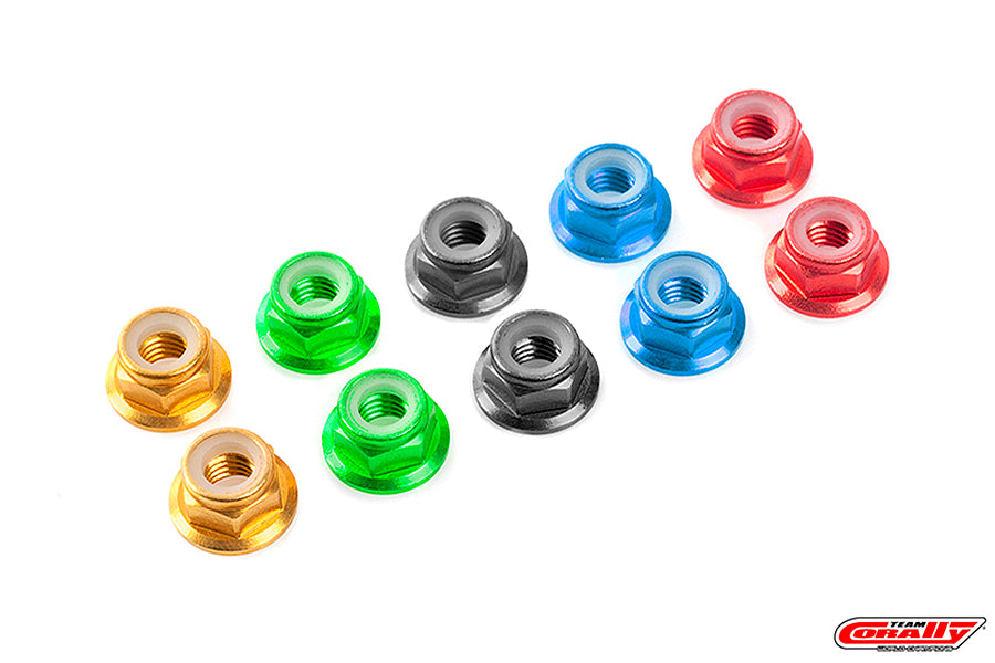 Corally Aluminium Nylstop Nut M4 Flanged Green 10