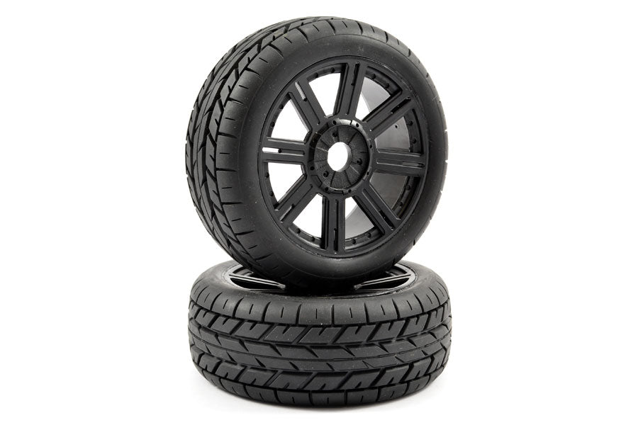 Fastrax 1/8 Eagle Tread Mounted On 8-Spoke Black (Pr) FAST1015B