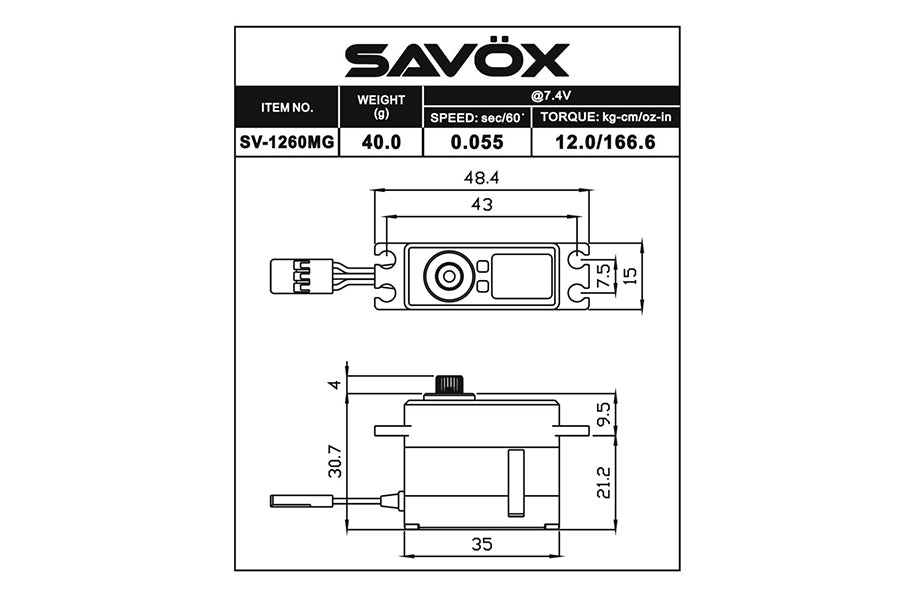 SAVOX HV DIGITAL MINI SIZE SERVO 12KG/0.055s@7.4V