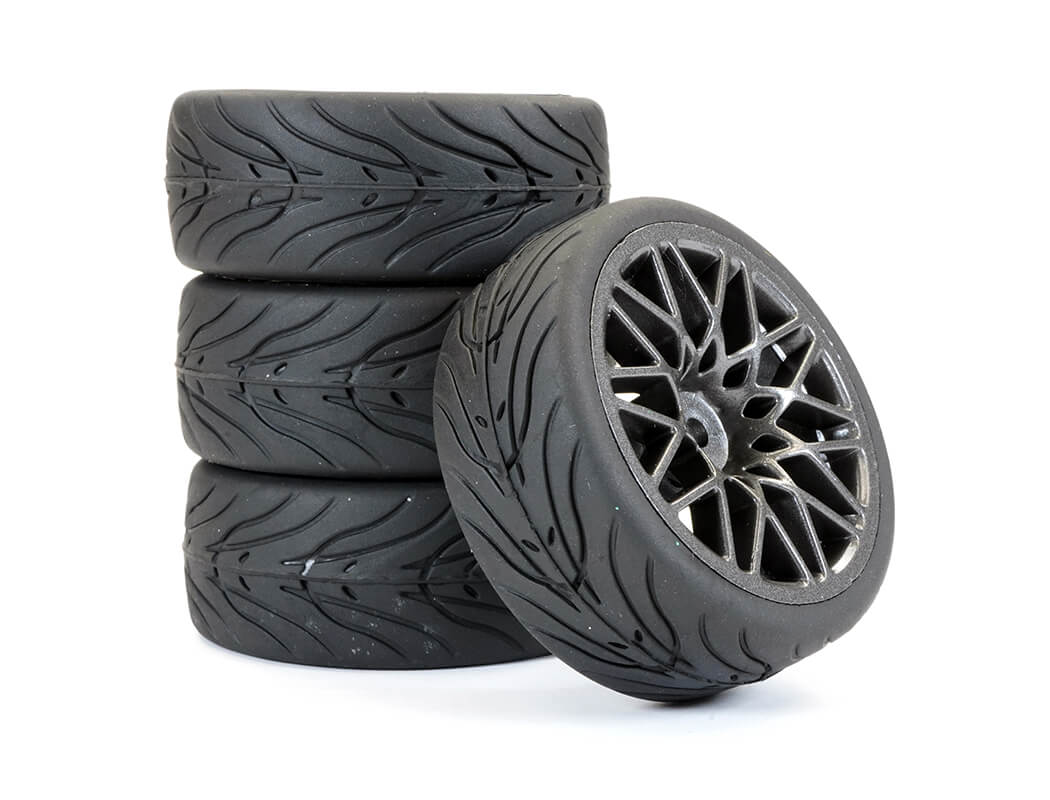 Fastrax 1/10 Street/Tread Tyre Star Spoke Gun Metal Wheel Complete Set Of 4