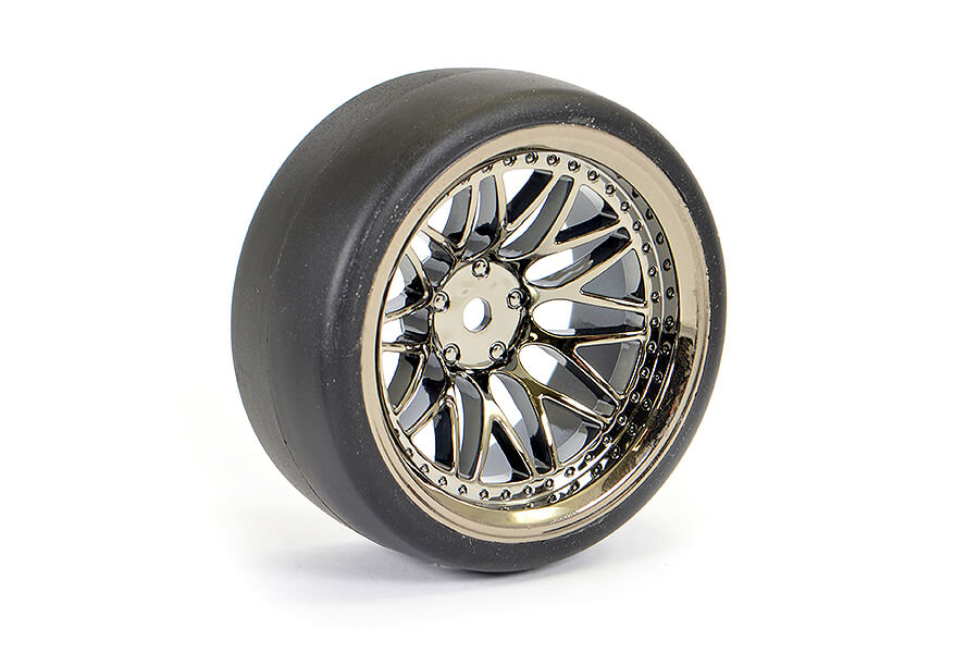 Fastrax 1/10 (4) Drift D1 Tyre W/9Mm 20-Spoke Wheel - Black Chrome