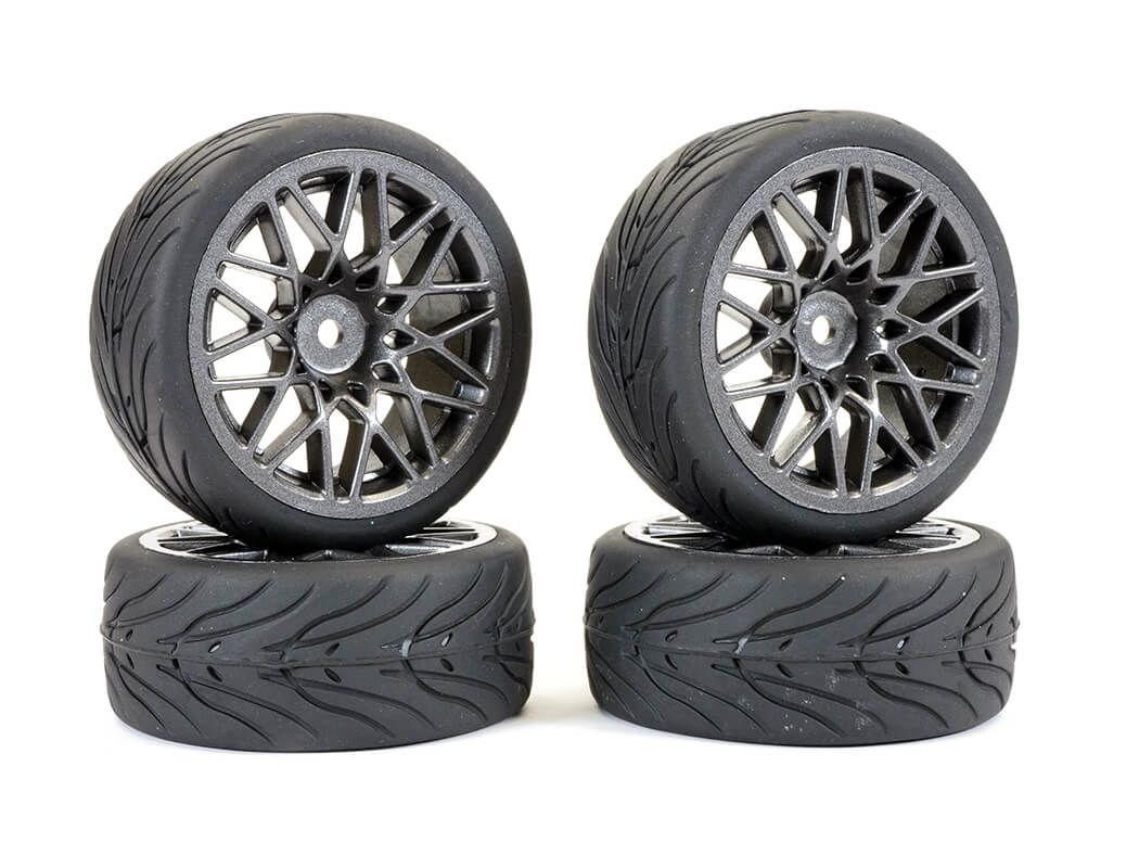 Fastrax 1/10 Street/Tread Tyre Star Spoke Gun Metal Wheel Complete Set Of 4