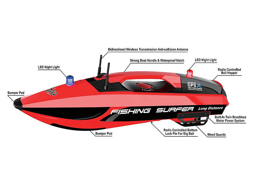Fishing People Surfer Launched RC Bait Release GPS Boat V2.0 Red 5
