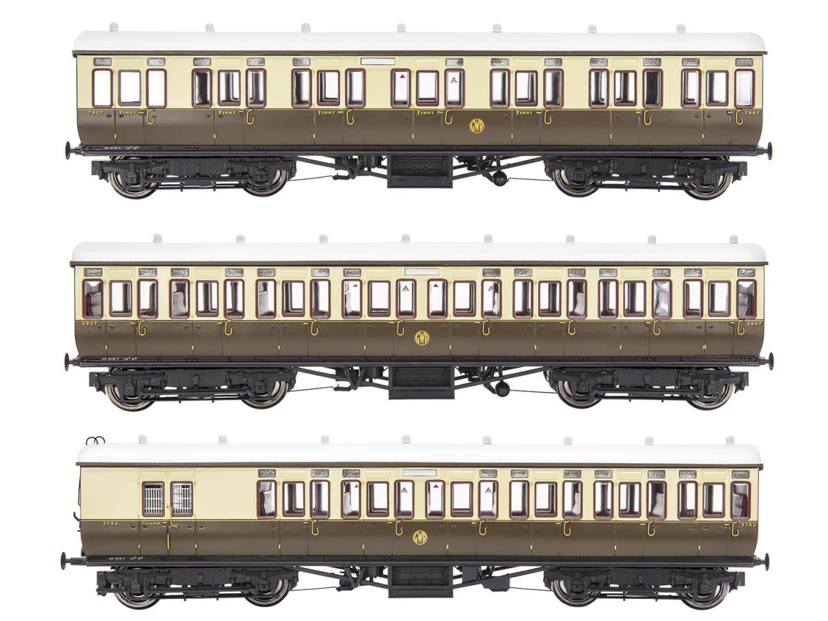 GWR Toplight Coach Set (3) GWR Choc/Crm Shirtbutton Pack A