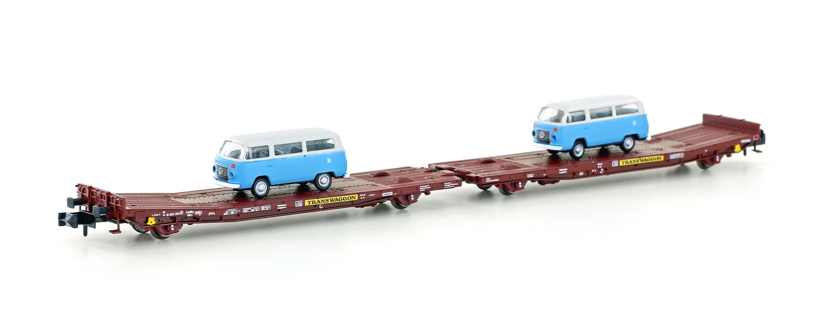 Hobbytrain Transwaggon TWA800A Bogie Flat Wagon Set w/VWs (2) VI H23782