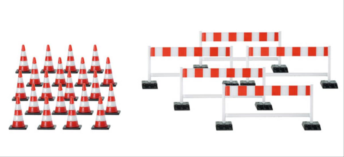 Herpa Cones (20) & Barriers (5) Red/White HA052566