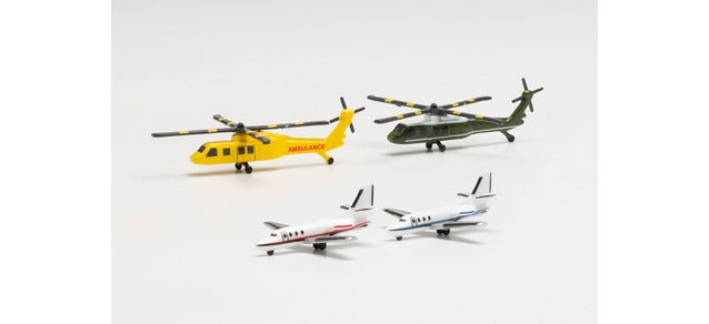 Herpa Wings Helicopters (2) & Private Jets (2) Set (1:500) HA535939