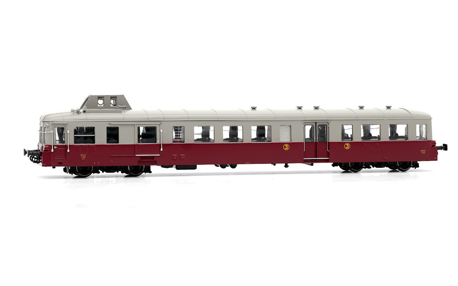 SNCF X 3800 Picasso diesel railcar dark red and grey liv