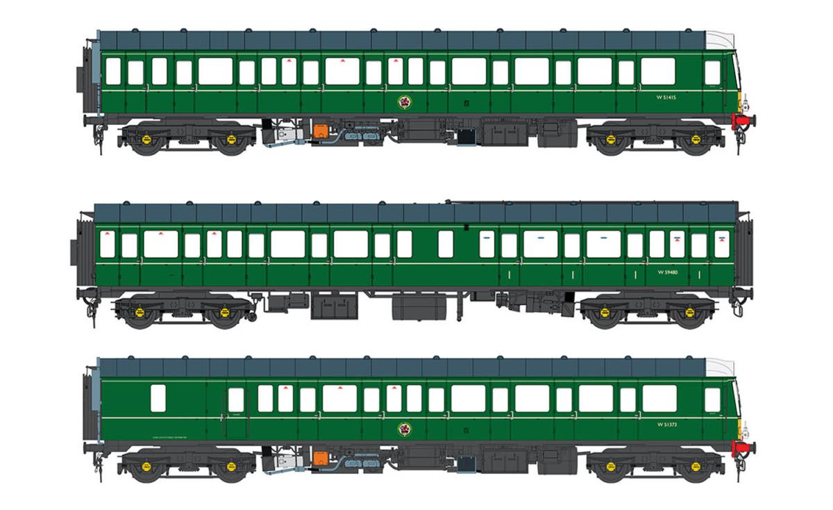 Heljan Class 117 3 Car DMU BR Green w/Small Yellow Panels HN1176