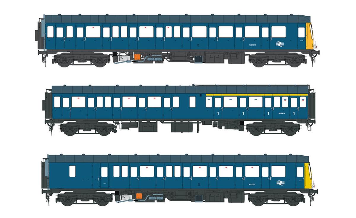 Heljan Class 117 3 Car DMU BR Blue w/Full Yellow Ends HN1177