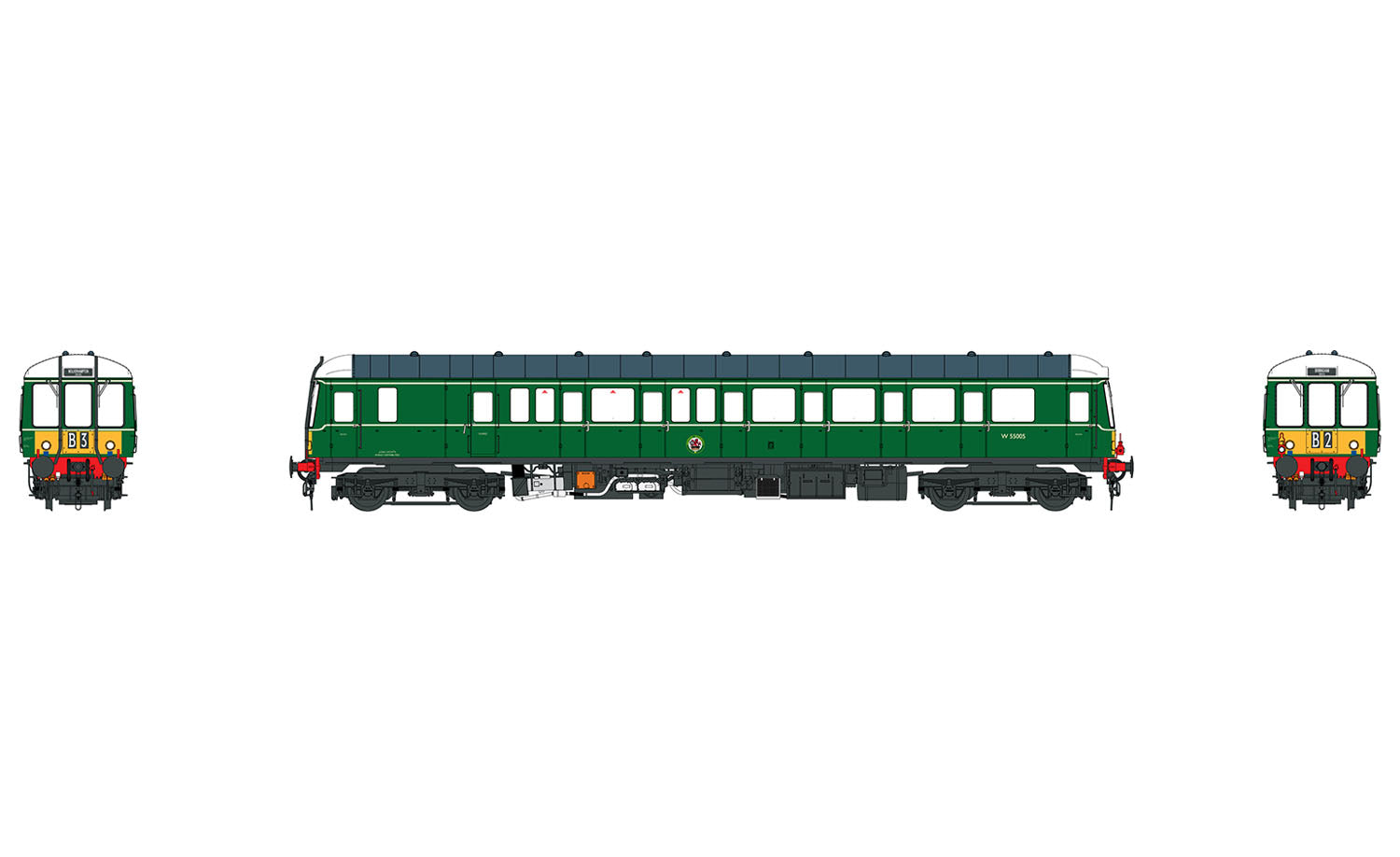 Heljan Class 122 Diesel Railcar W55005 BR Green Small Yellow Panels HN1221