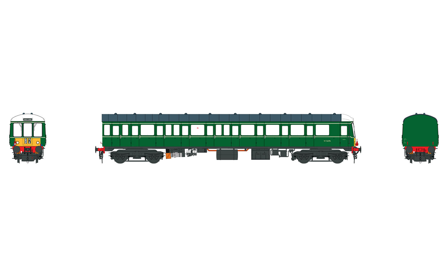 Heljan DMU Trailer Car (150) W56282 BR Green w/Small Yellow Panels HN1251
