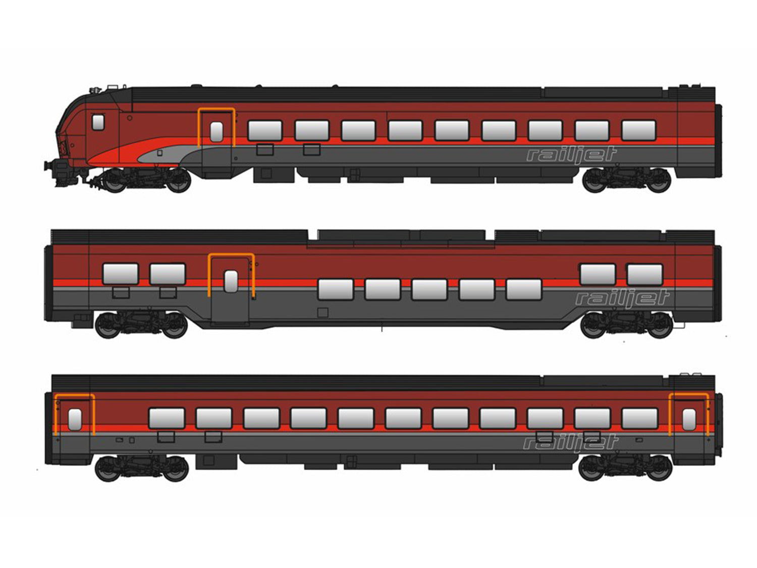 Jagerndorfer OBB Railjet II Coach Set (3) VI (~AC) JC11301
