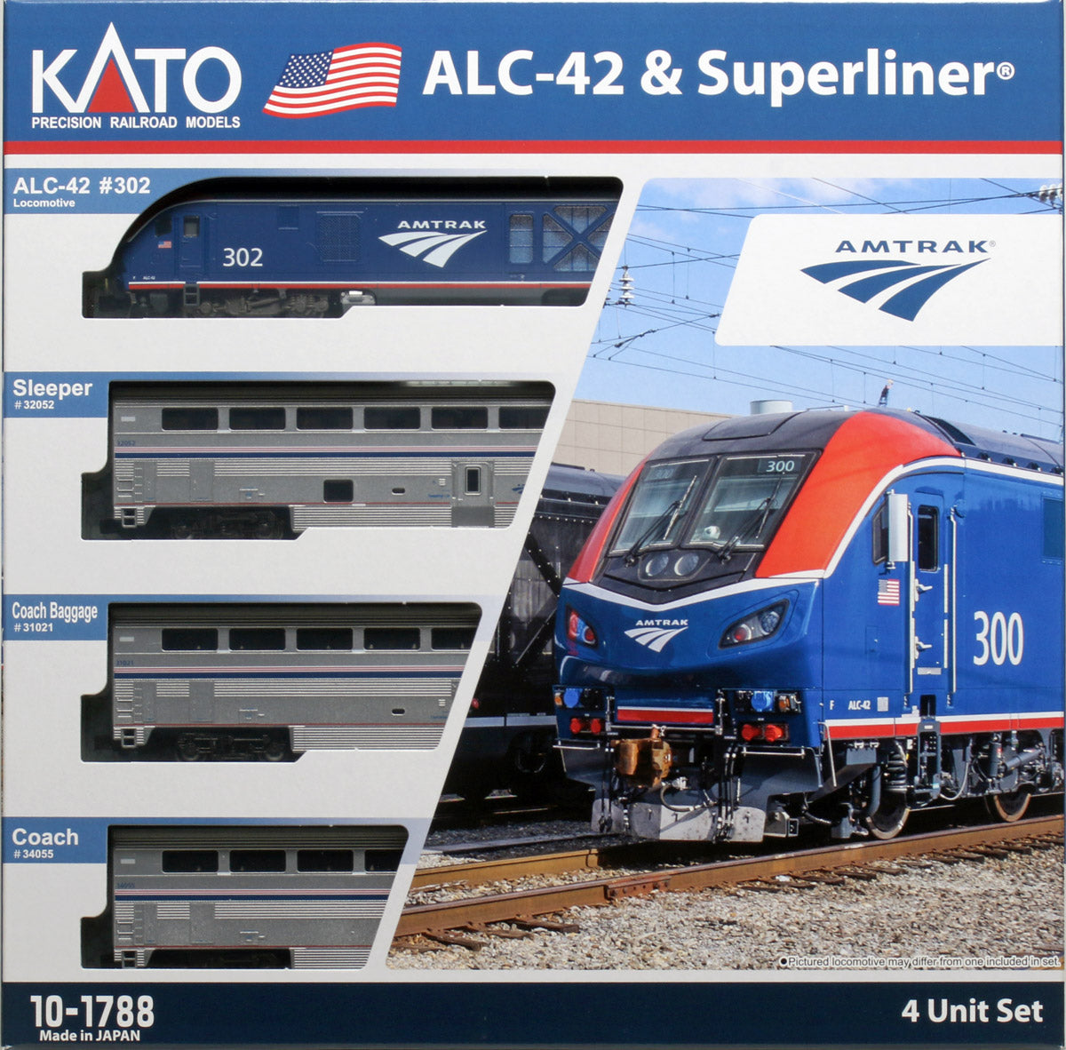 Kato (USA) ALC-42 Charger Amtrak Superliner 4 Car Train Pack K10-1788