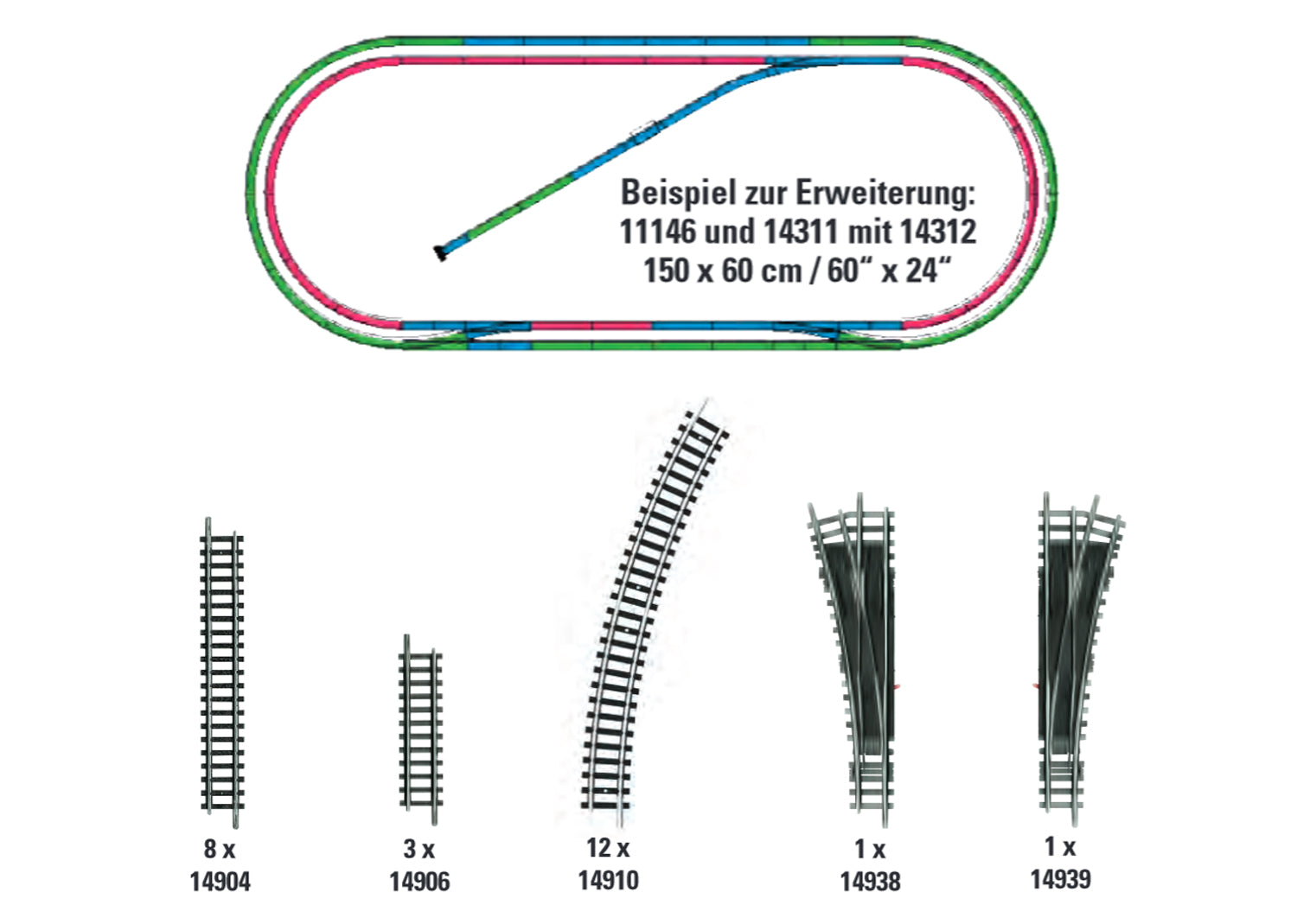 Minitrix H2 Track Extension Set M14312