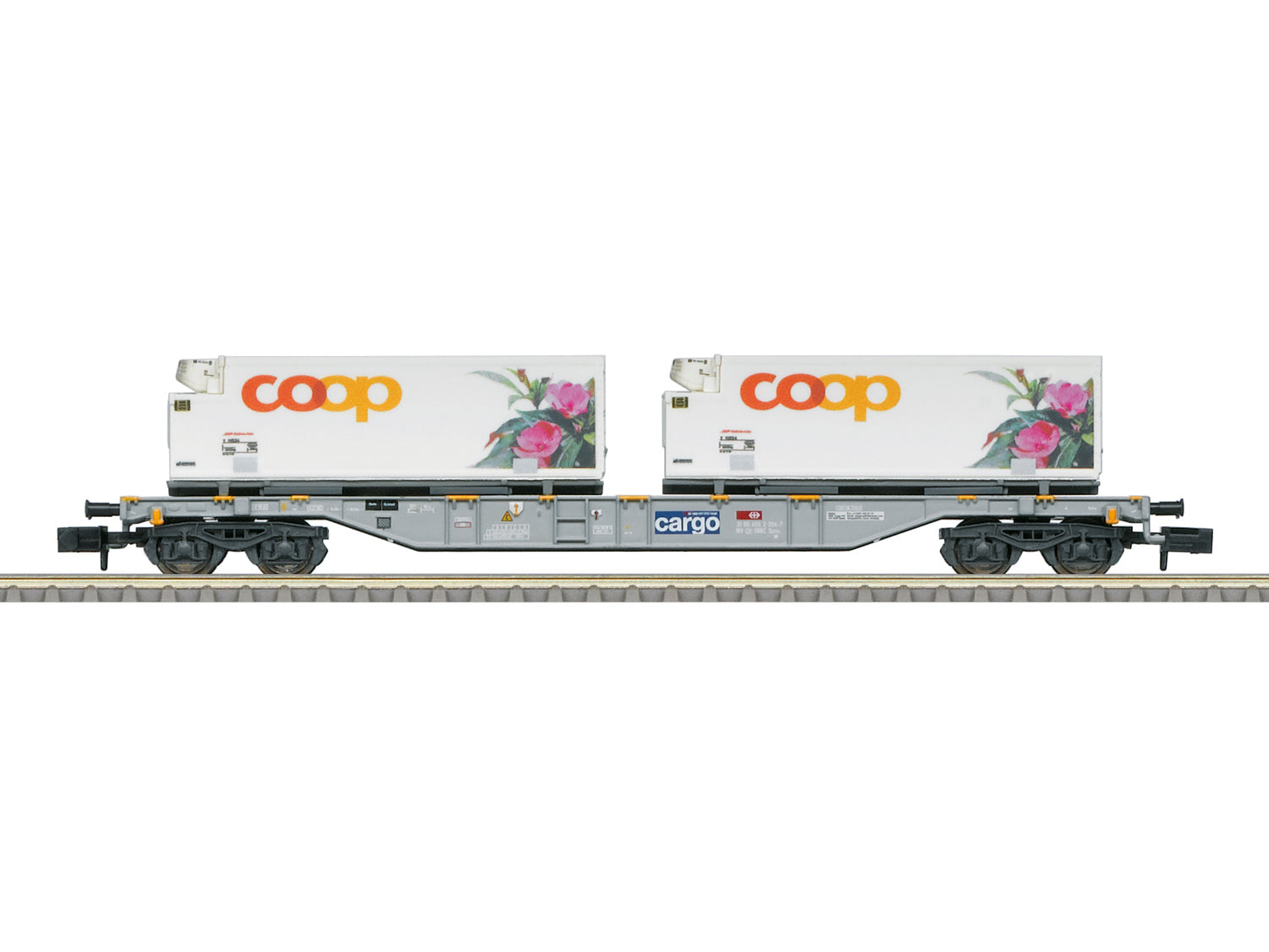 Minitrix SBB Cargo Sgns Bogie Flat Wagon w/Coop Container Load VI M15494