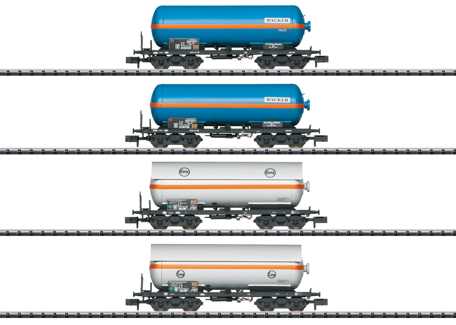 Minitrix Eva/Wacker Compressed Gas Bogie Tank Wagon Set (4) IV M15538