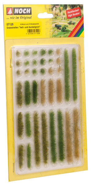 Noch Light/Dark Green Grass Strips 6mm (18) and Tufts 6mm (18) N07125