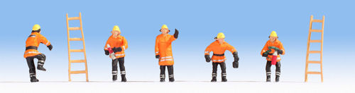 Noch Firemen in Orange Uniform (5) and Ladders (2) Figure Set N15022