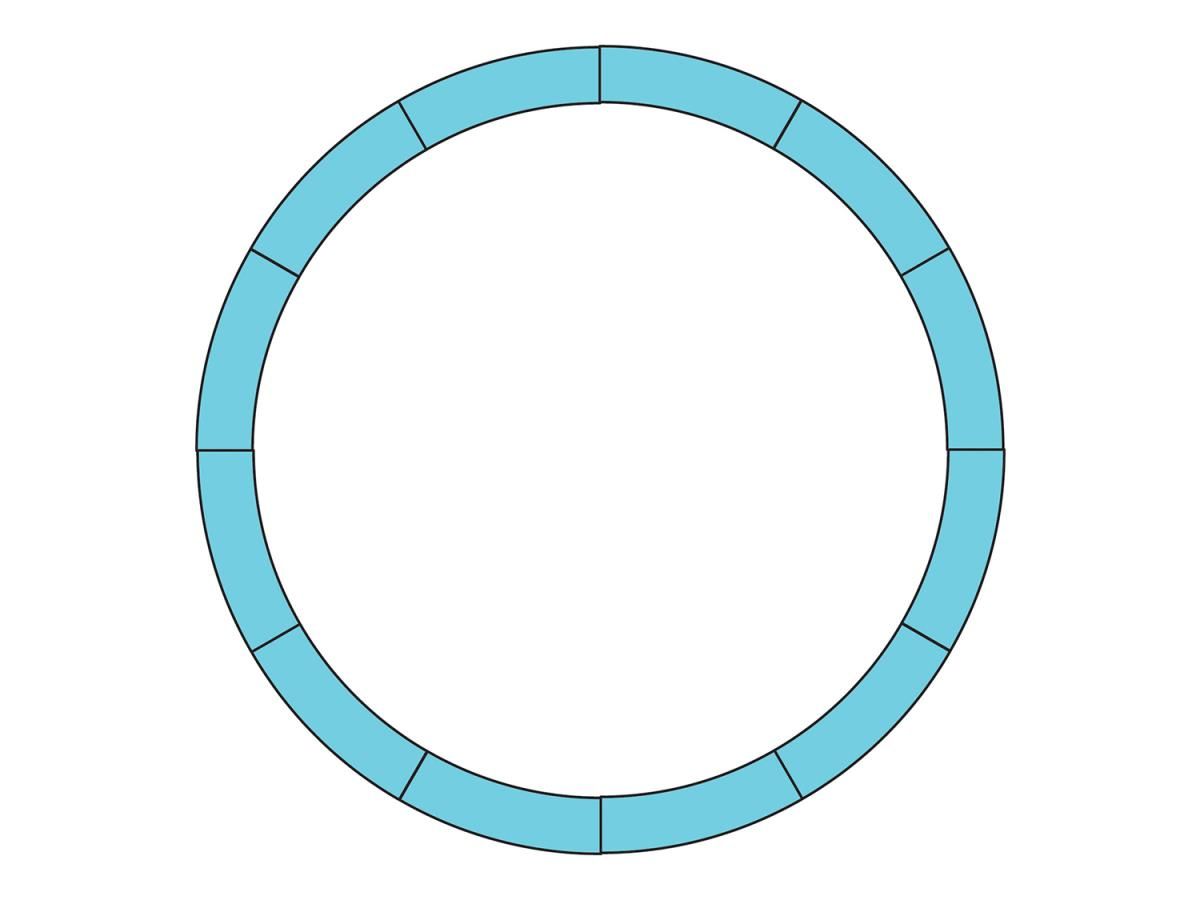 Blue circular ring with segmented design on a white background