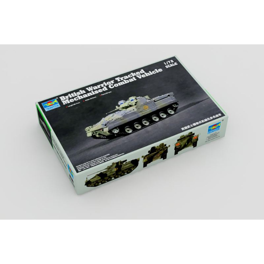 Model kit box for a British Warrior Armoured Combat Vehicle on a white background