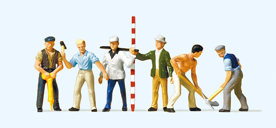 Preiser Road Workers (6) with Equipment Exclusive Figure Set PR10030