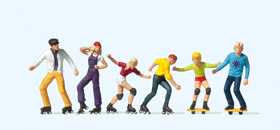 Preiser Roller Skaters (4) Skateboarders (2) Exclusive Figure Set PR10074