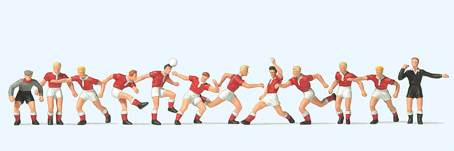 Preiser Soccer Team (11) & Referee Red/White Exclusive Figure Set PR10075