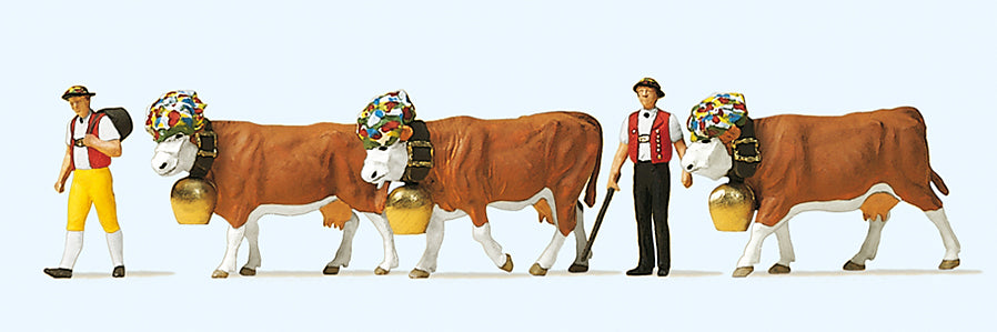 Preiser Cows (3) and Herders (2) Exclusive Figure Set PR10404