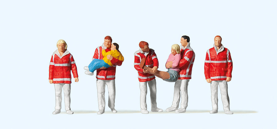 Preiser Paramedics (5) and Injured (2) Exclusive Figure Set PR10518