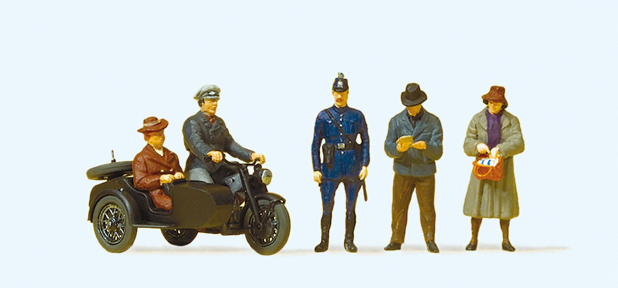 Preiser Zundapp w/Sidecar and Passers By (3) Exclusive Figure Set PR10565