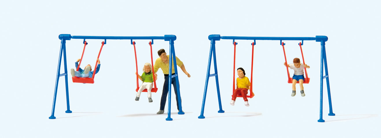 Preiser Children on Swings Scene (5) Exclusive Figure Set PR10630