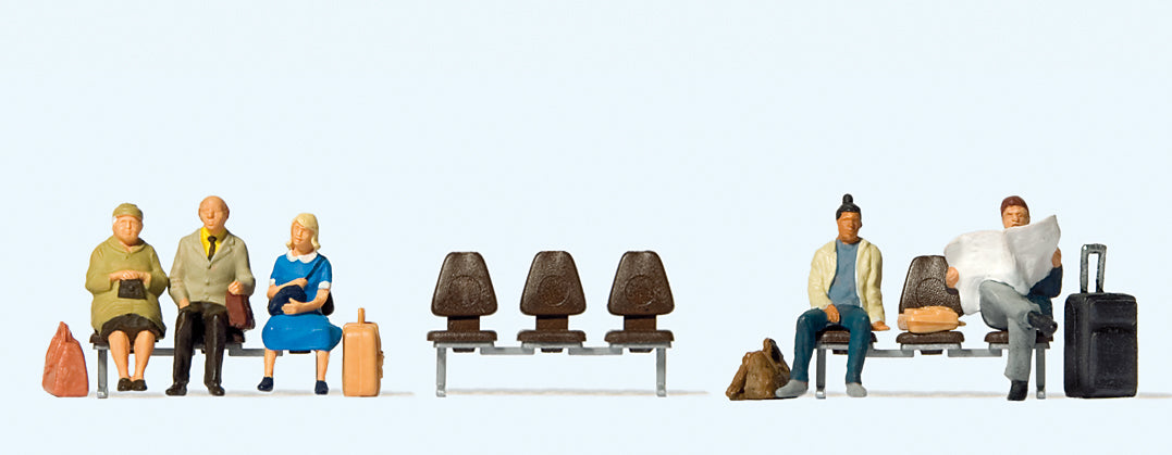 Preiser Waiting Travellers (5) on Modern Seats Exclusive Figure Set PR10660