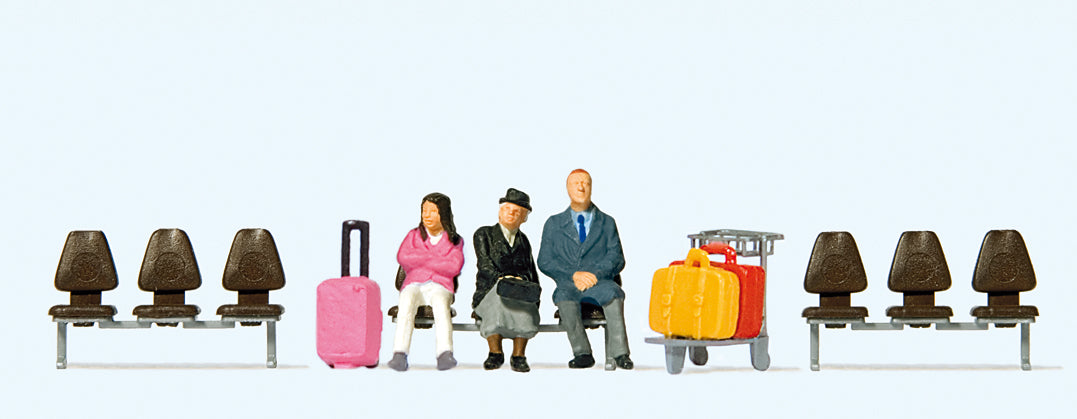 Preiser Waiting Travellers (3) on Modern Seats Exclusive Figure Set PR10661