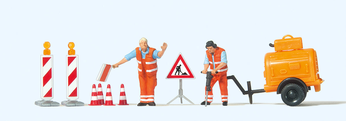 Preiser Road Workers (2) with Compressor Exclusive Figure Set PR10754