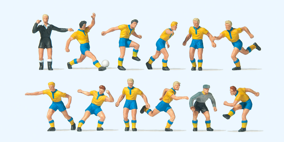 Preiser Soccer Team (11) & Referee Yellow/Blue Exclusive Figure Set PR10755