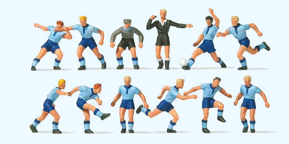 Preiser Soccer Team (11) & Referee L Blue/Blue Exclusive Figure Set PR10756