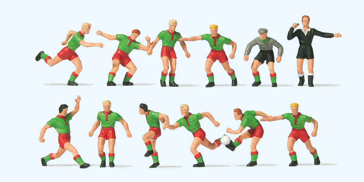 Preiser Soccer Team (11) & Referee Green/Red Exclusive Figure Set PR10757