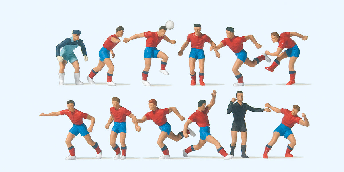 Preiser Soccer Team (11) & Referee Red/Blue Exclusive Figure Set PR10760