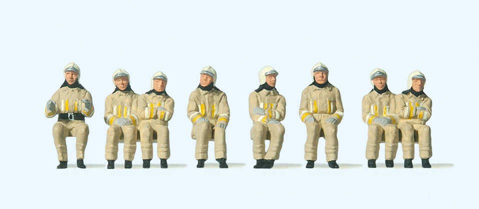 Preiser Firemen Beige Uniform Seated Crew (8) Exclusive Figure Set PR10769