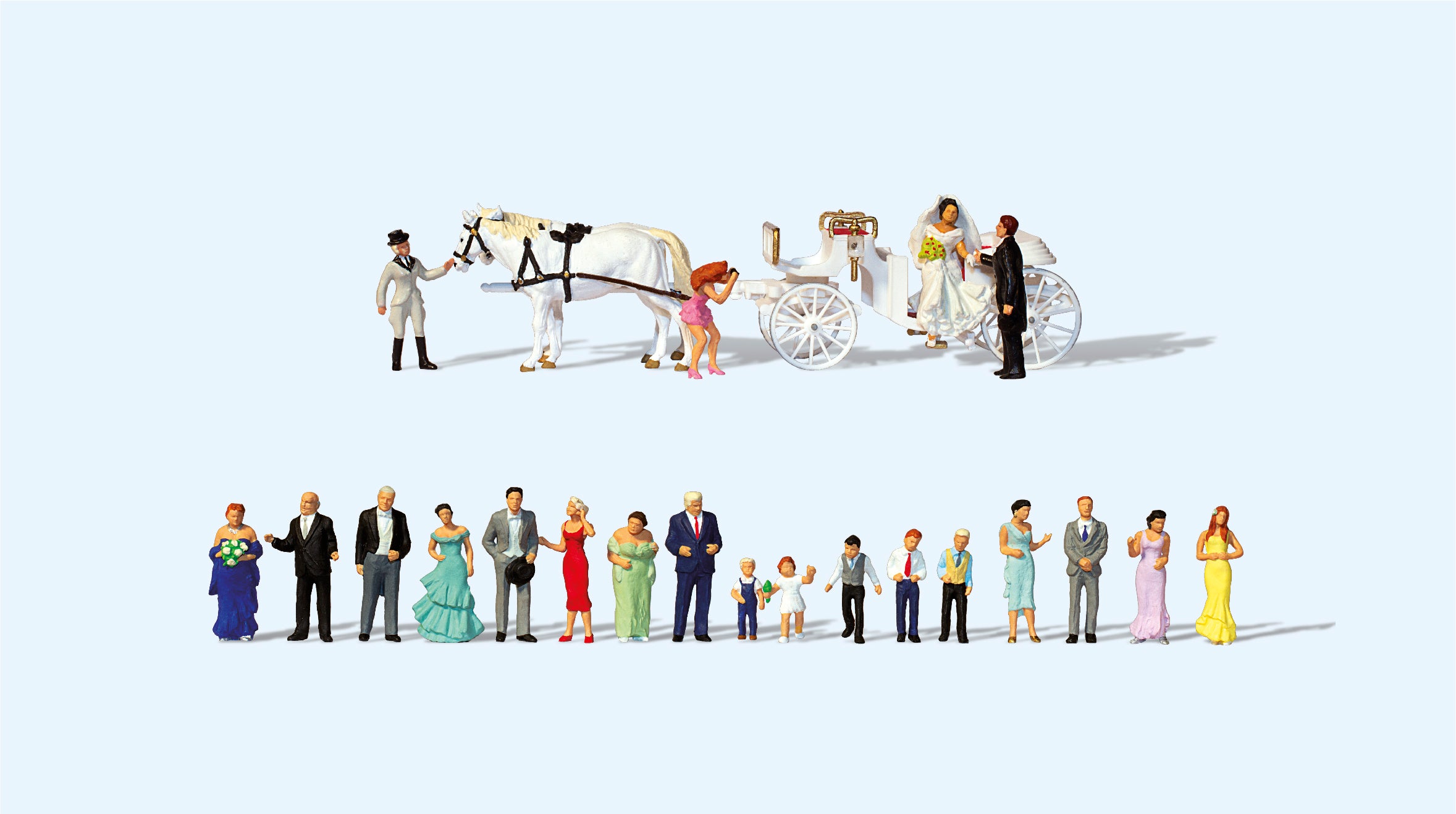 Preiser Wedding Reception Horse Drawn Carriage & Figures Super Set PR13011