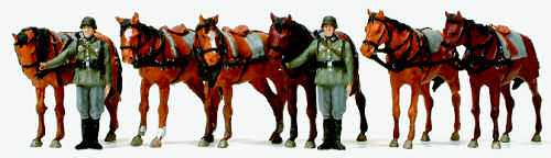 Preiser German Reich 1939-45 Draught Horses/Soldiers (8) Kit PR16597