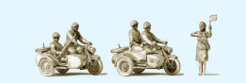 Preiser USSR Zundapp KS750 Motorcycle/Sidecar Crew (5) Kit PR16614