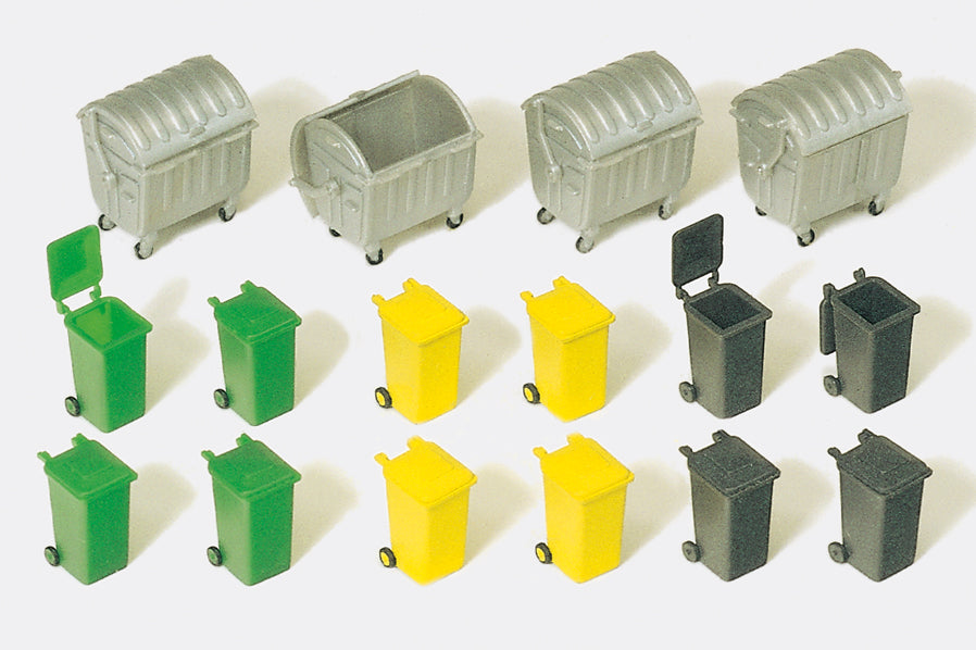 Preiser Wheelie Bins (12) and Dumpsters (4) Kit PR17202